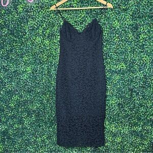 Nicholas Black Lace Eyelet Slit Strappy Cocktail Dress Sz 2